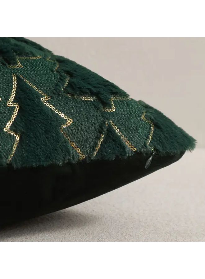 Green Christmas Tree Pillow Cover 18x18 Inches Reversible Plush Faux Fur Holiday Decor - Image 4